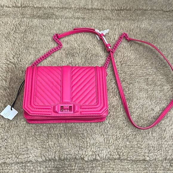 Rebecca Minkoff Quilted Chevron Leather Crossbody Bag Pink - Picture 2 of 7